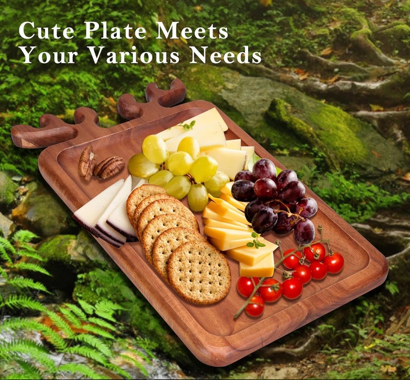 Renawe Large Acacia Wood Platter for Christmas Charcuterie Board Decorative Fruit Veggie Trays Wooden Cheese Board Xmas Kitchen Decor Gift Holiday Cookie Platters Food Serving Dish Plate Christmas Tray - Image 3